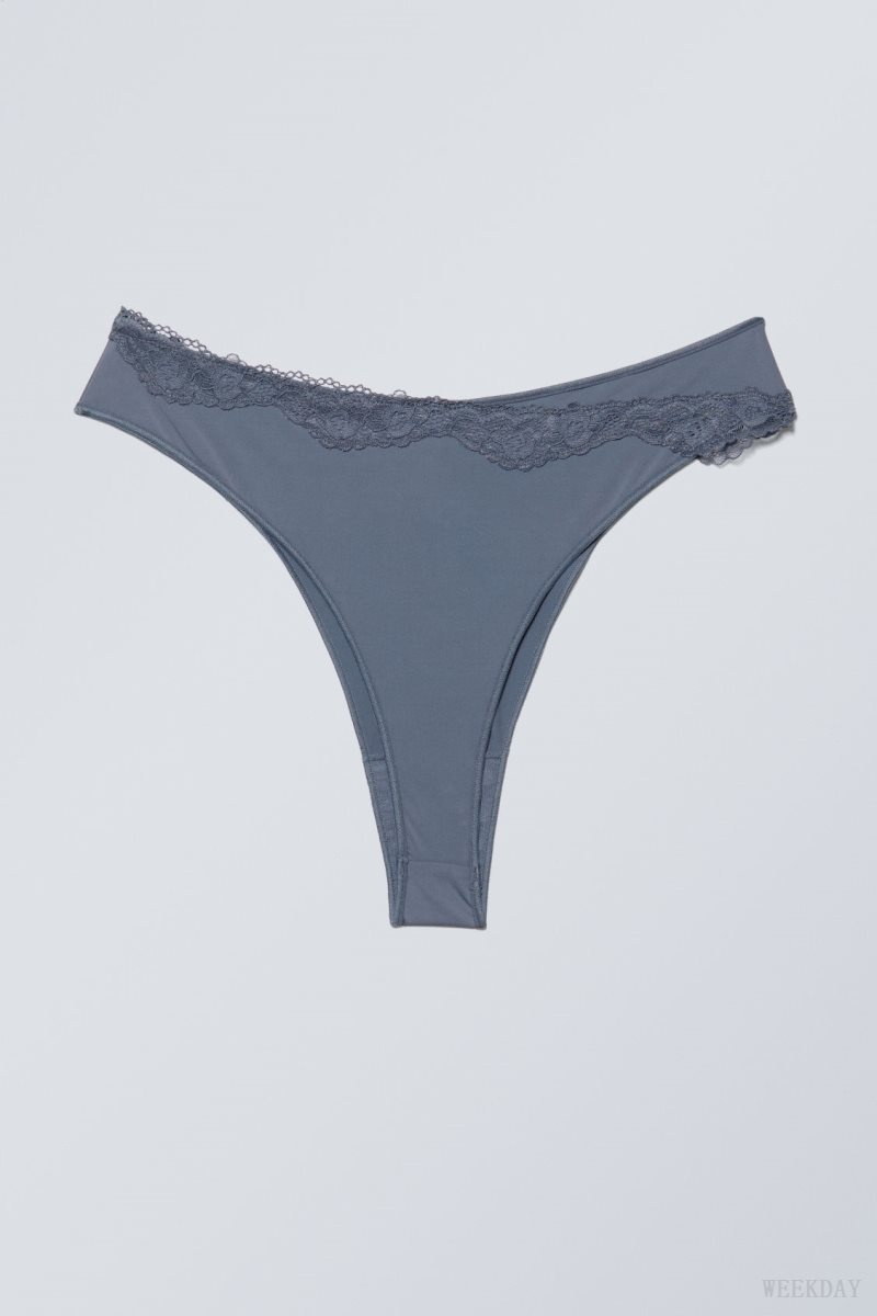 Weekday Cleo Lace Brazilian Briefs Briefs Blue | KKCS5594