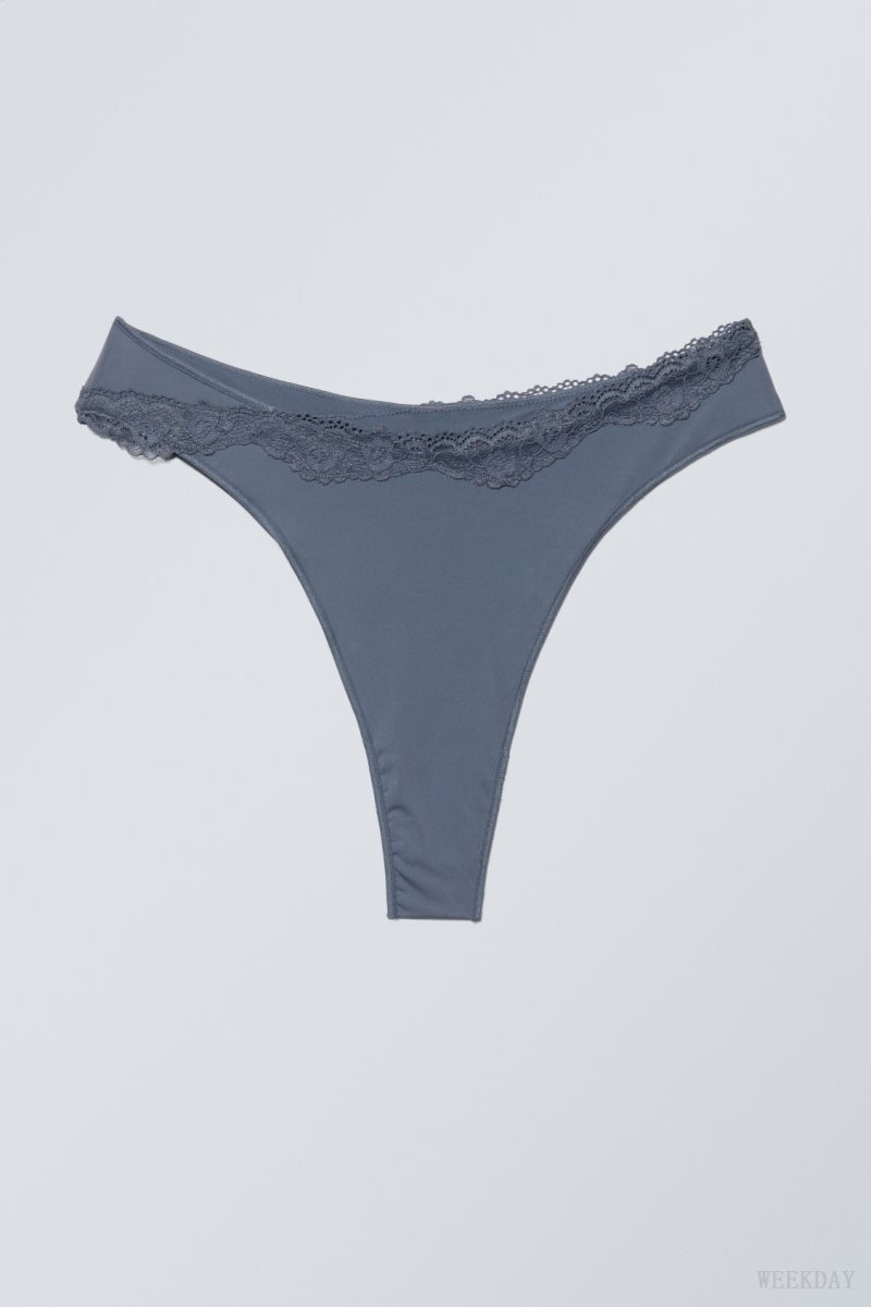 Weekday Cleo Lace Brazilian Briefs Briefs Blue | KKCS5594