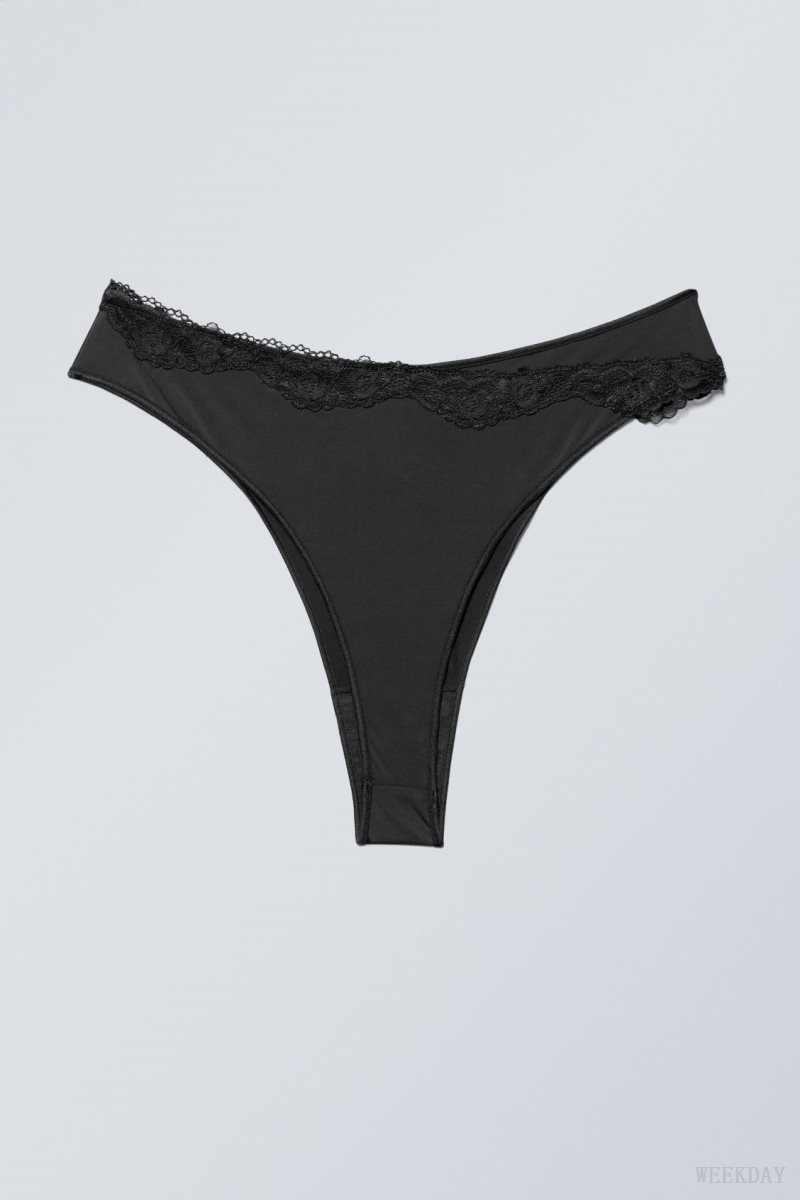 Weekday Cleo Lace Brazilian Briefs Briefs Black | XIJW0101