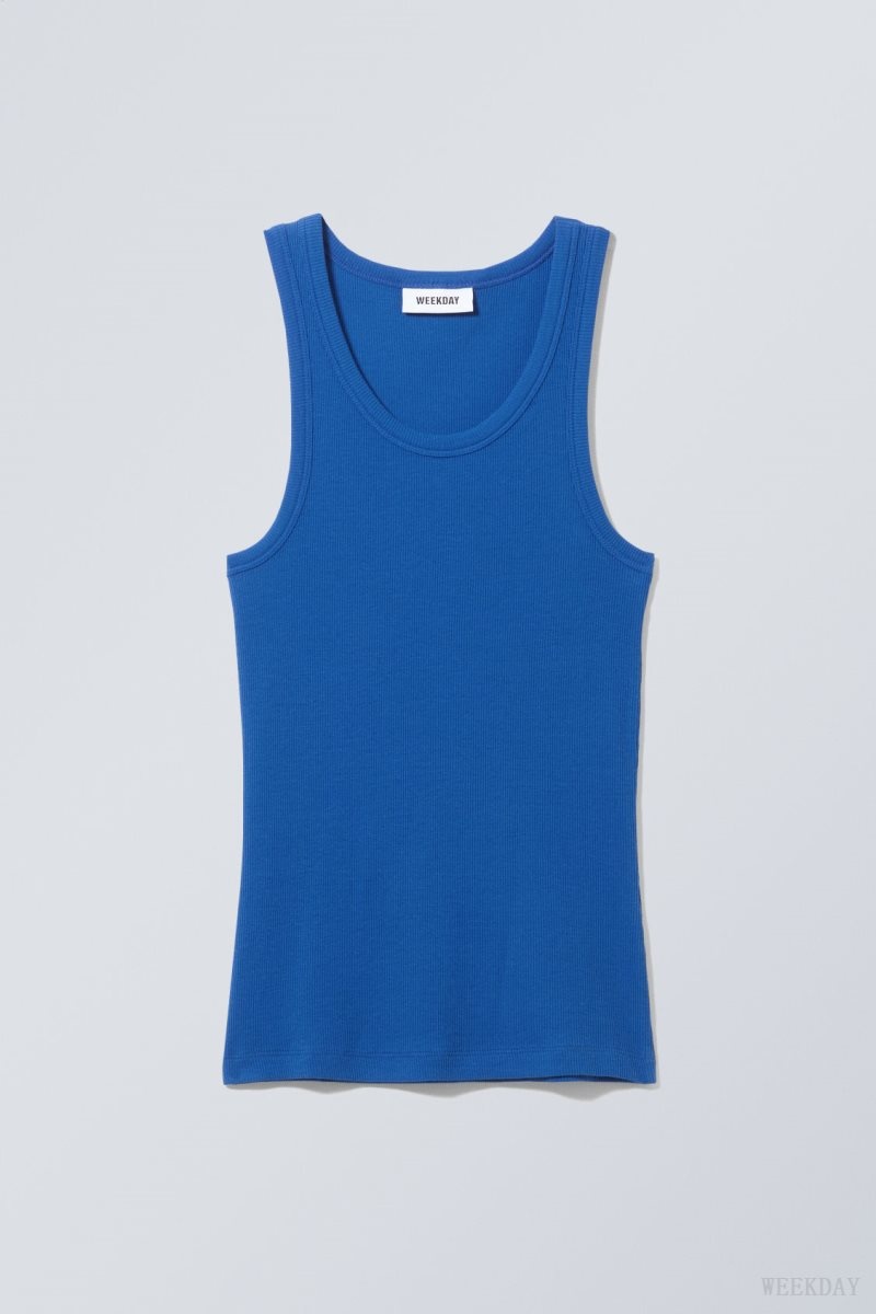 Weekday Close Fitted Tank Top Blue | RELL7742