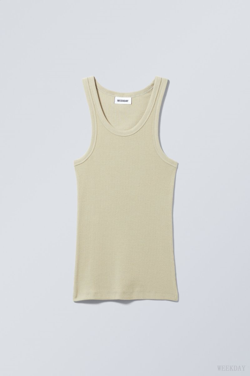 Weekday Close Fitted Tank Top Khaki | RBVD6493