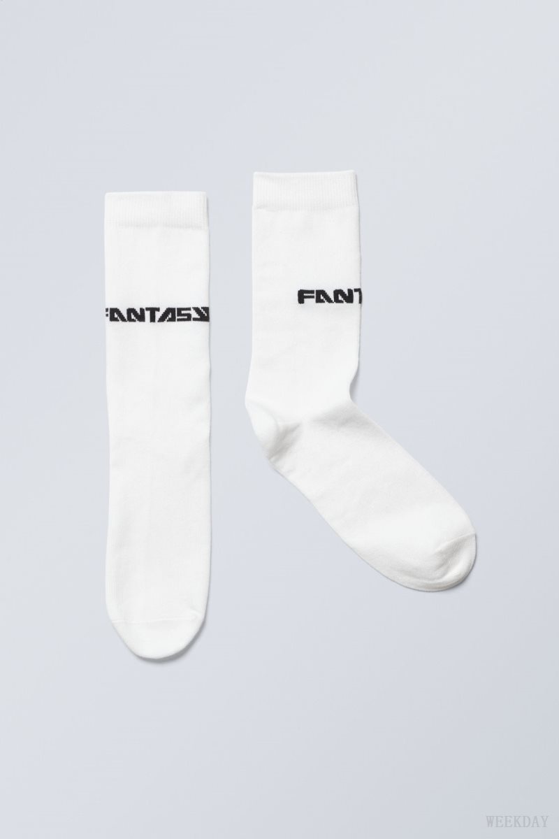 Weekday Cotton Graphic Socks White | WGYB3712