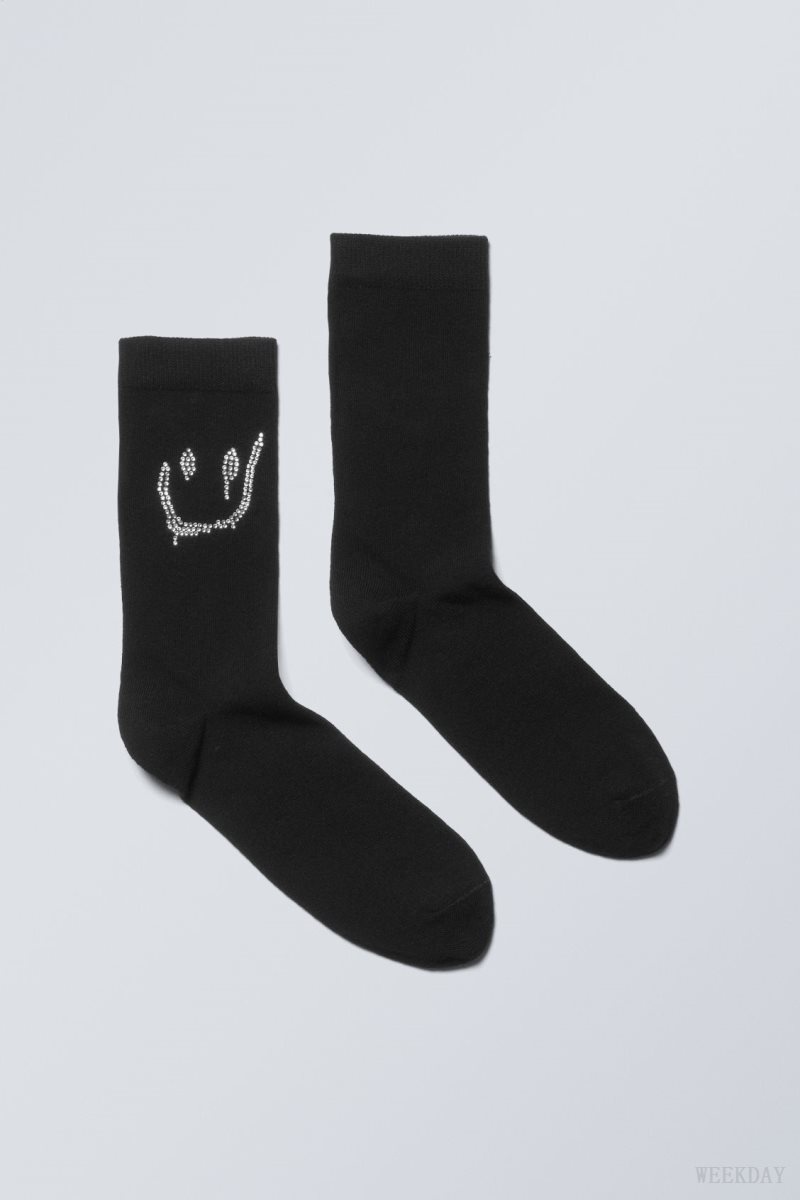 Weekday Cotton Rhinestone Socks Black | JWZT8165