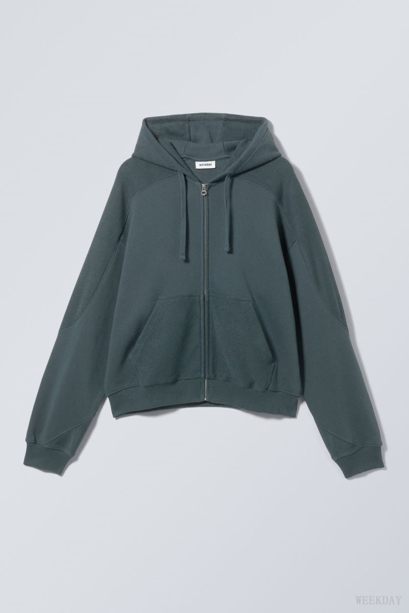 Weekday Craig Zip Hoodie Dark Petrol | TSVC1242