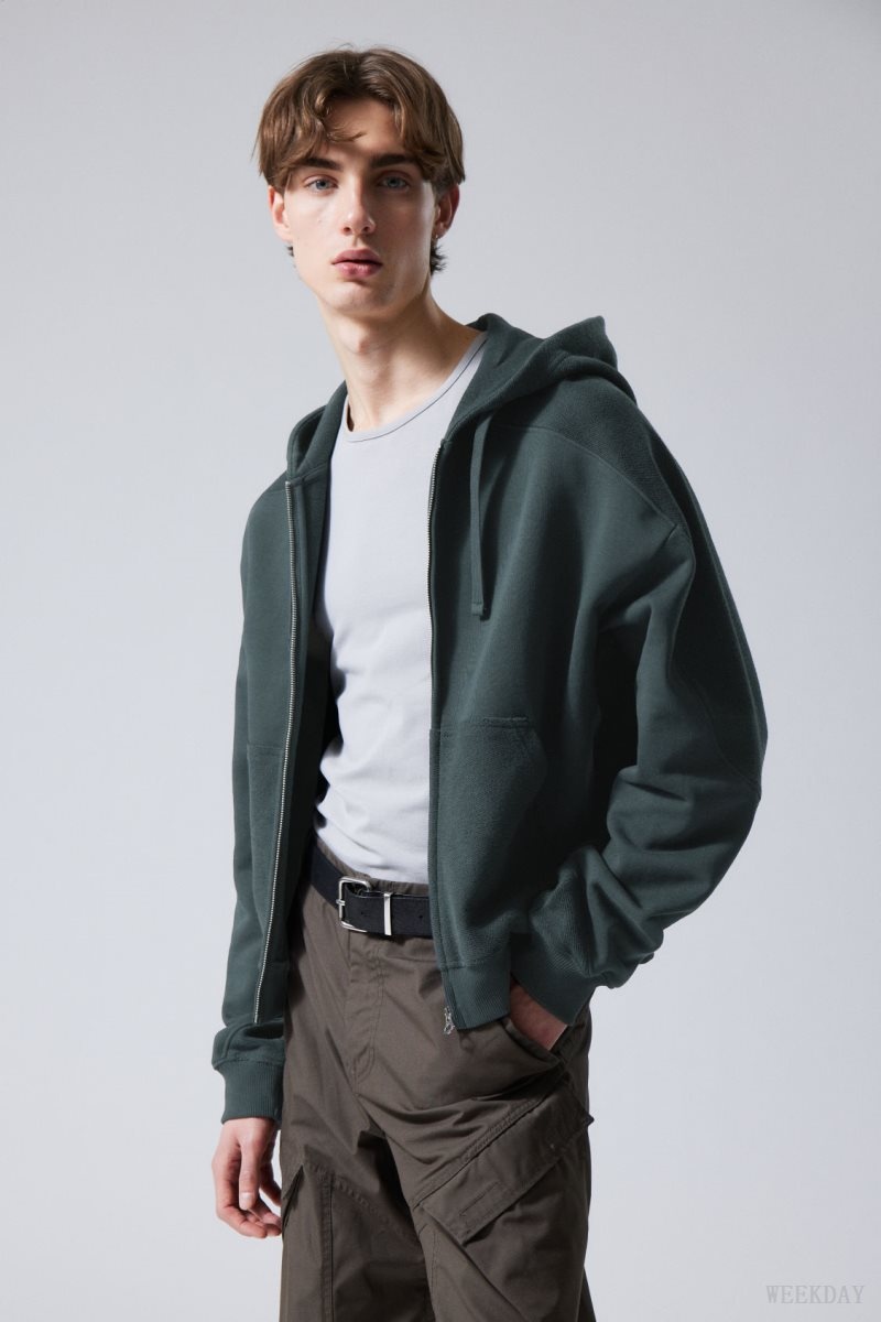 Weekday Craig Zip Hoodie Dark Petrol | TSVC1242