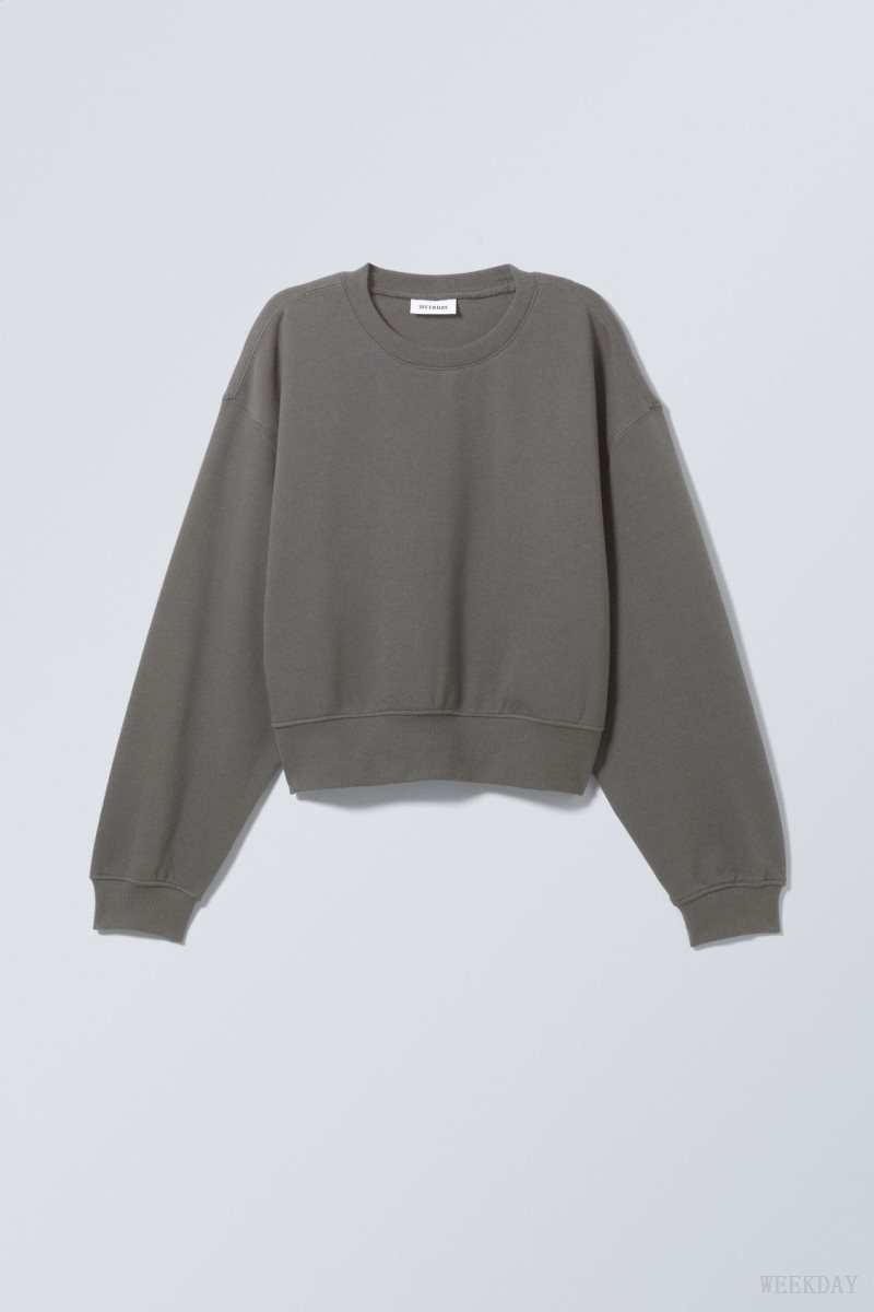 Weekday Crop Volume Sweatshirt Dark Grey | MDFP4322