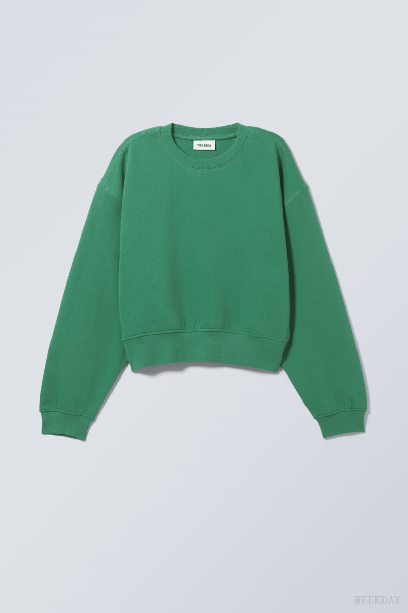 Weekday Crop Volume Sweatshirt Green | QZMZ9521