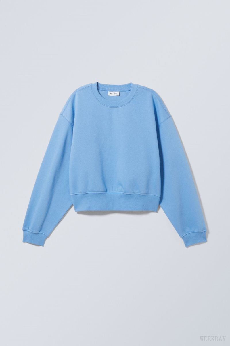 Weekday Crop Volume Sweatshirt Light Blue | XTZP3744