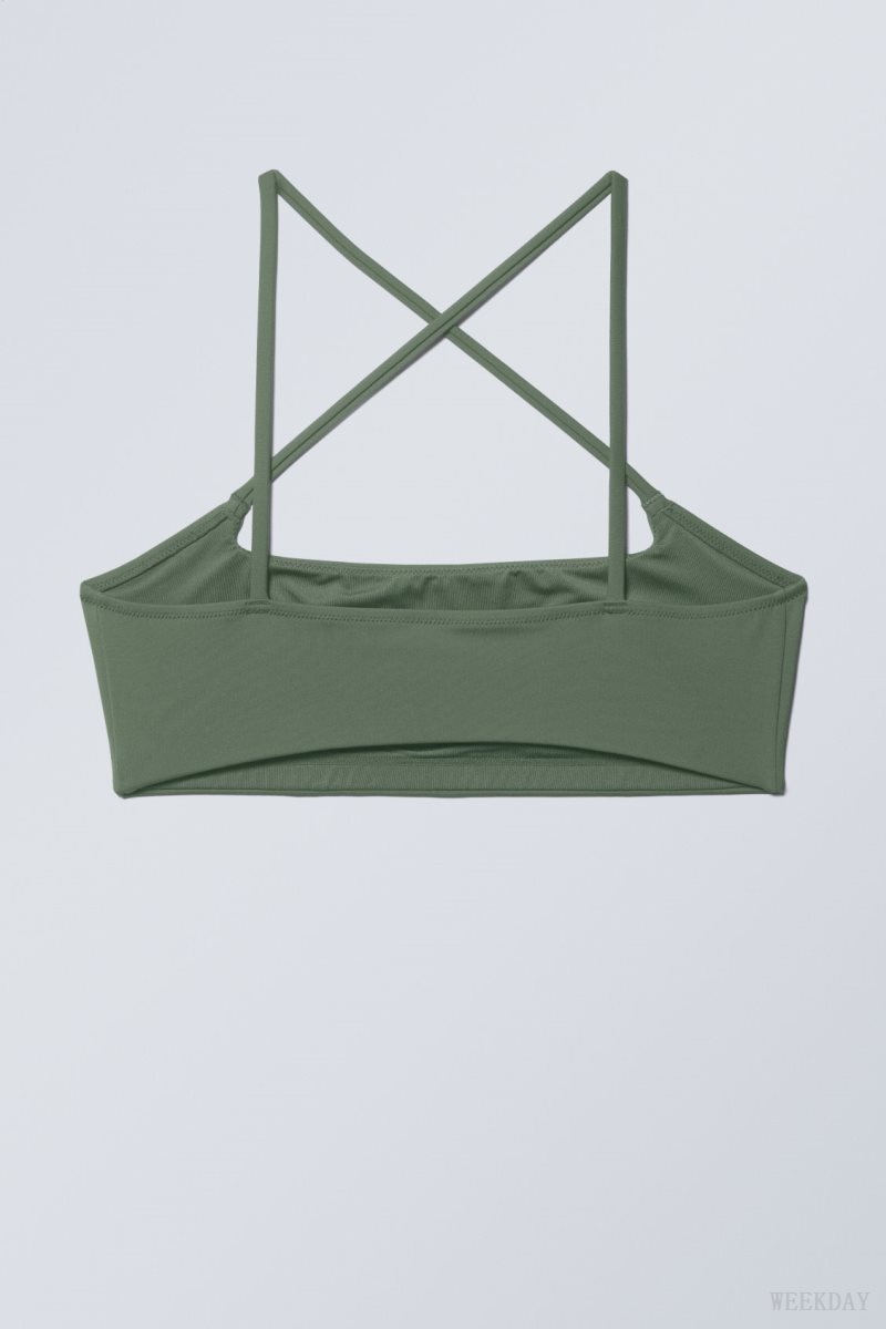 Weekday Cross Front Bikini Top Olive Green | LATO3333