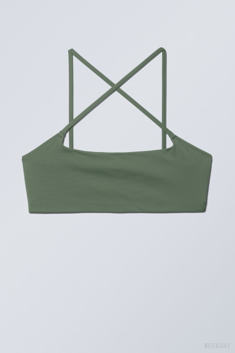 Weekday Cross Front Bikini Top Olive Green | LATO3333