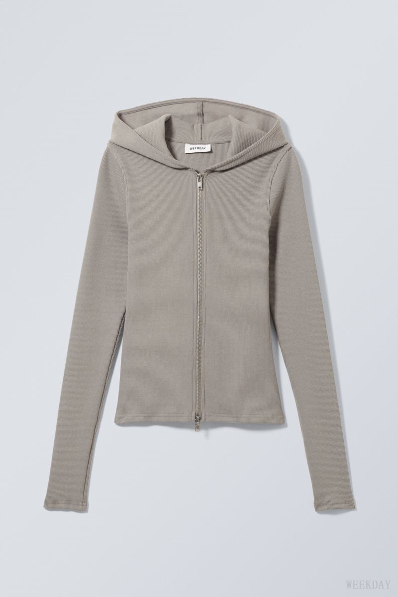 Weekday Cut Tight Zip Hoodie Dark Grey | HAJV0791