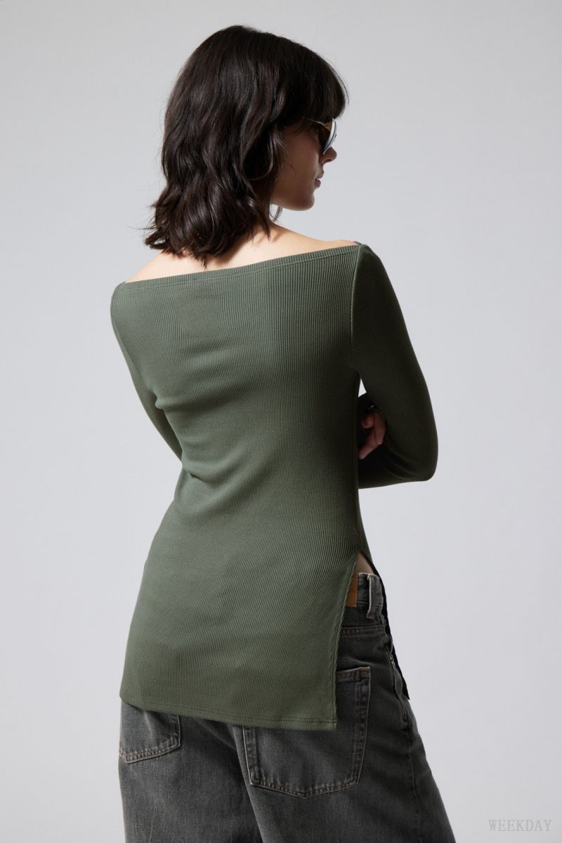 Weekday Cybele Slit Long Sleeve Khaki | MTTQ4108