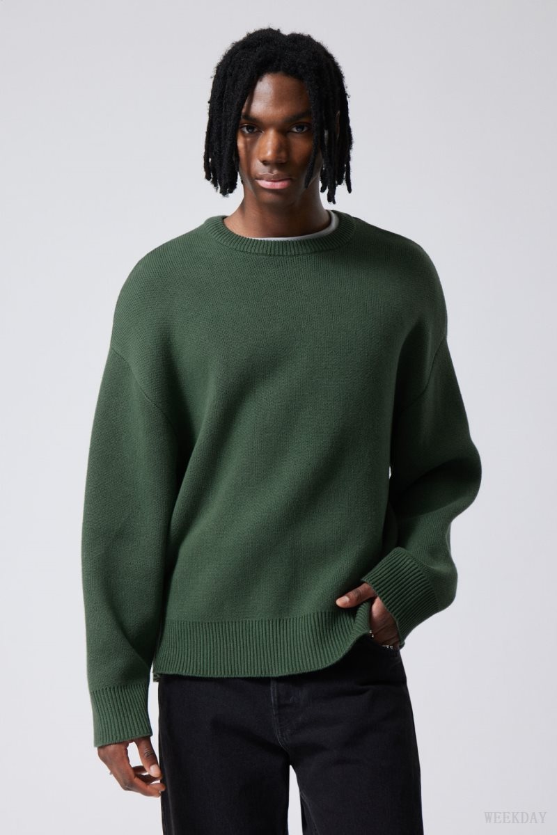 Weekday Cypher Oversized Sweater Dark Green | ZVIQ9435