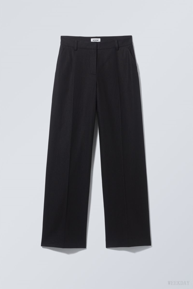 Weekday Cyrus Linen Mix Trousers Black | VFWK3732