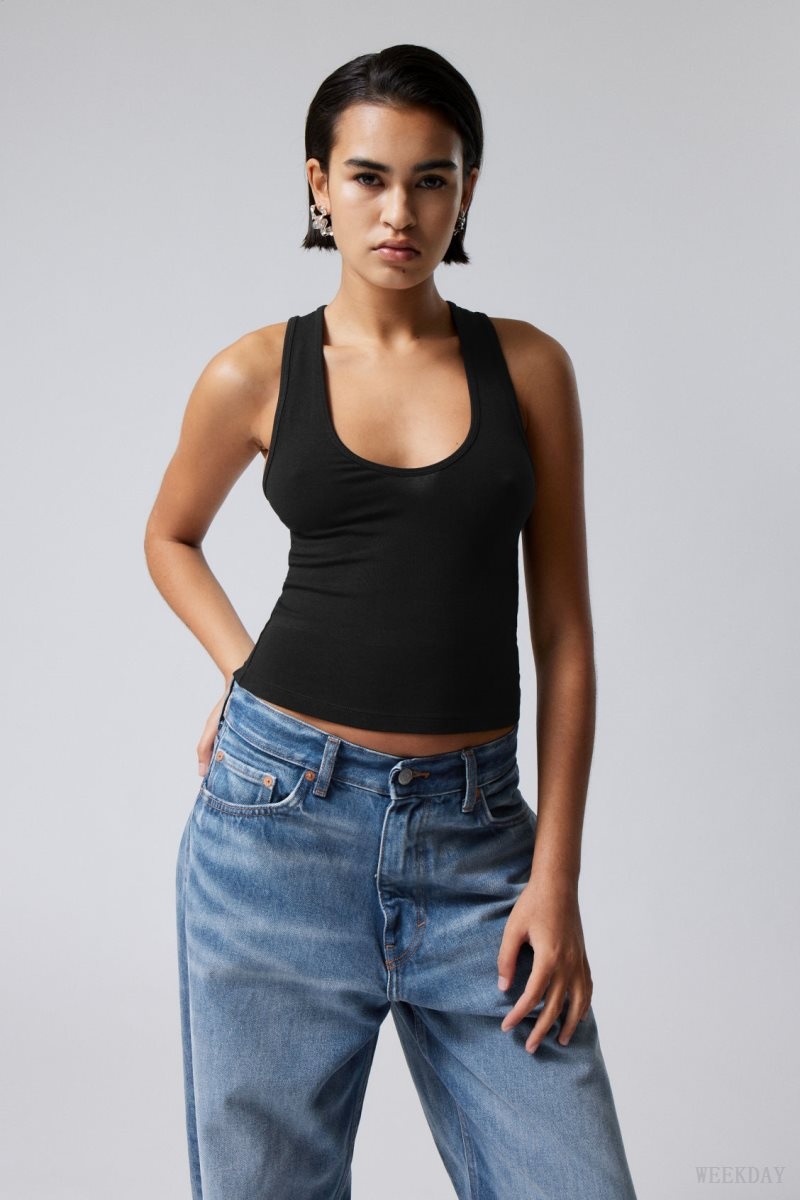 Weekday Deep U-Neck Tank Top Black | AYHQ1671