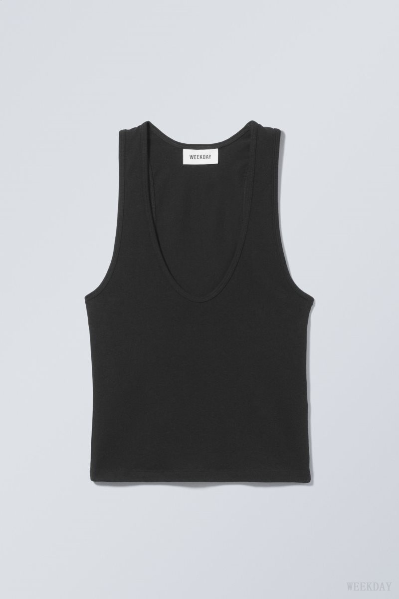 Weekday Deep U-Neck Tank Top Black | AYHQ1671