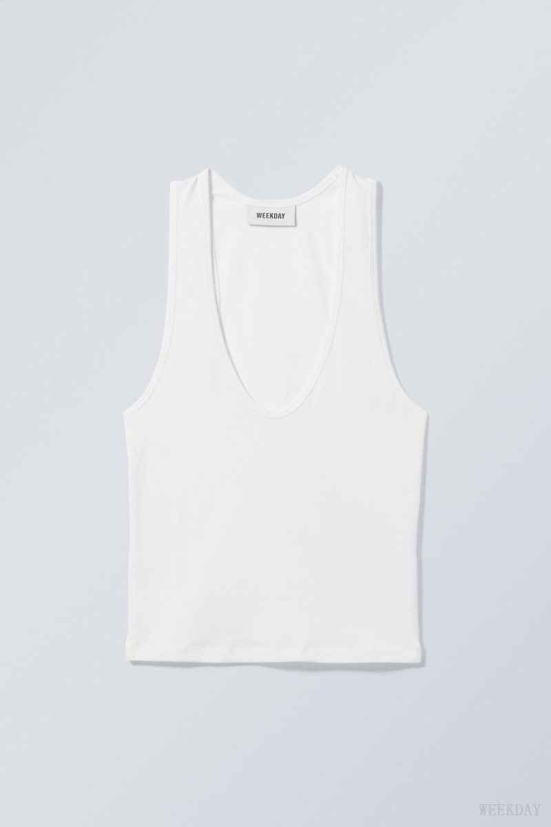 Weekday Deep U-Neck Tank Top White | UFOQ2783