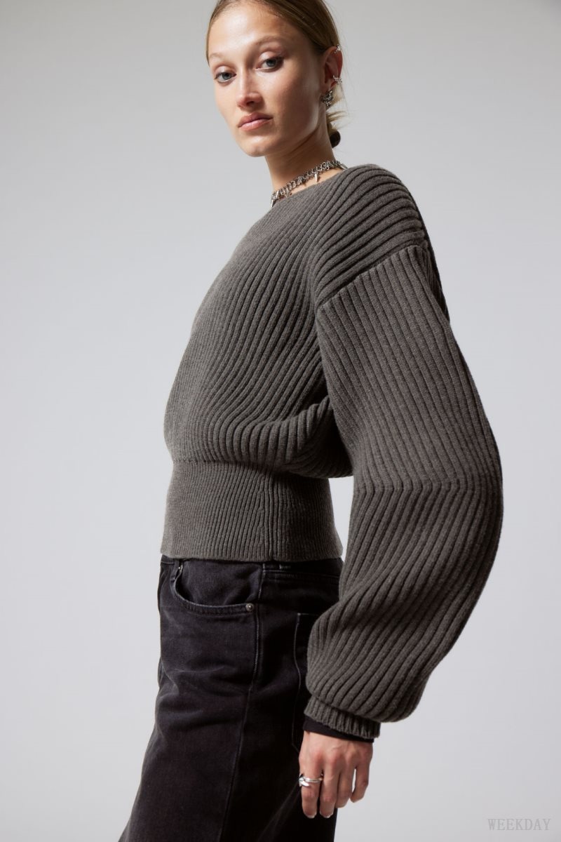 Weekday Dion Sculptural Sweater Dark Mole | KHSR5747