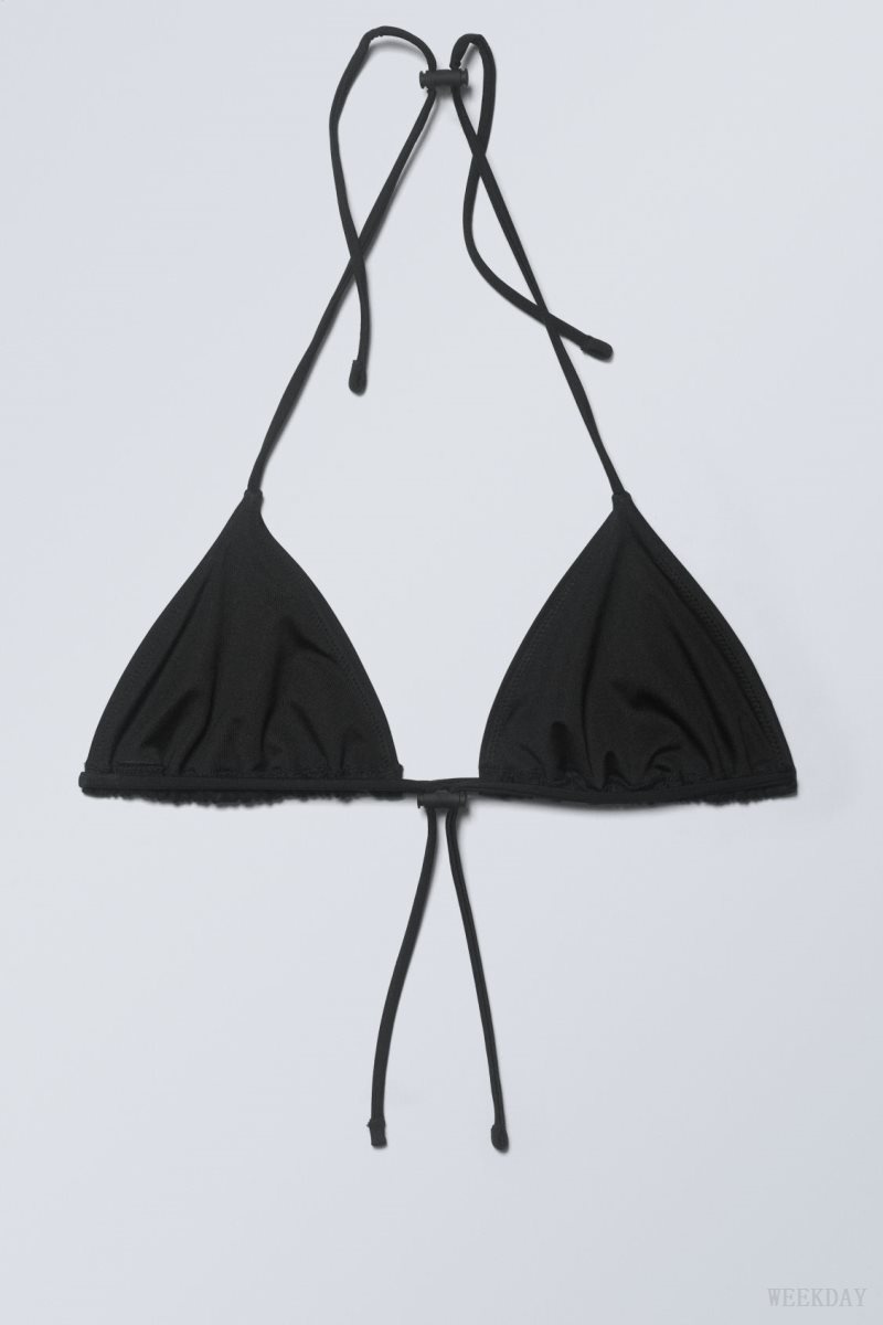 Weekday Drawstring Halter Bikini Top Black | UWUK2694