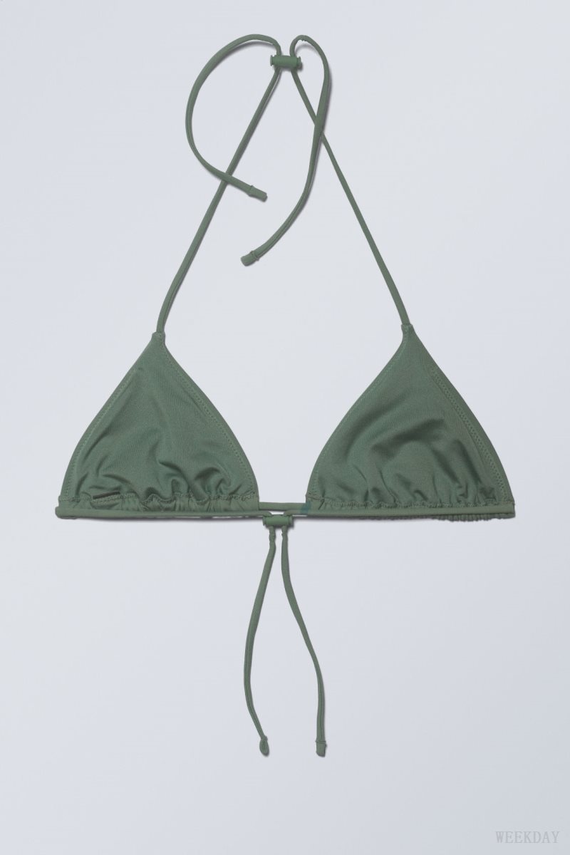 Weekday Drawstring Halter Bikini Top Olive Green | SOQM1004