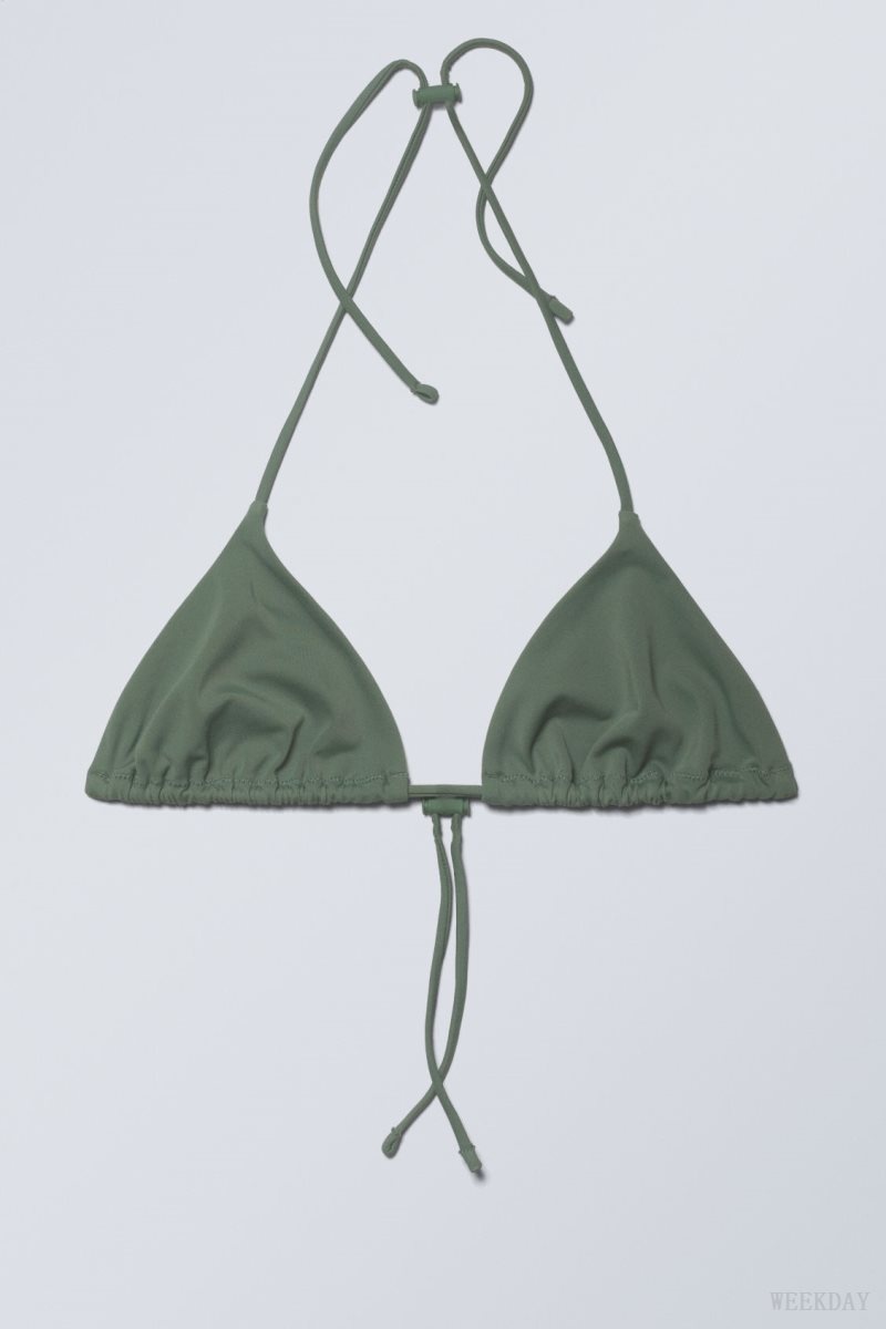 Weekday Drawstring Halter Bikini Top Olive Green | SOQM1004