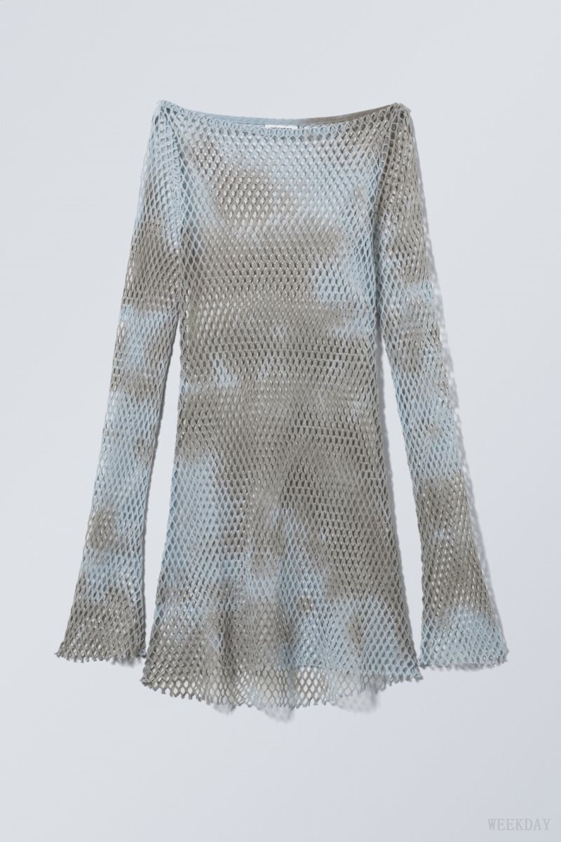 Weekday Dyed Mini Net Dress Light Blue / Grey | MNTH1459