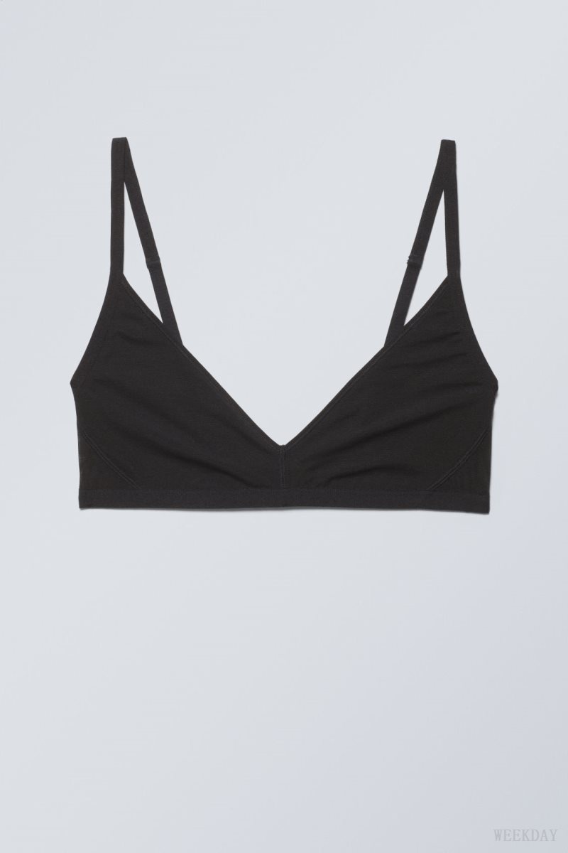 Weekday Dylan Mesh V-neck Bra Bra Black | XLVL3505