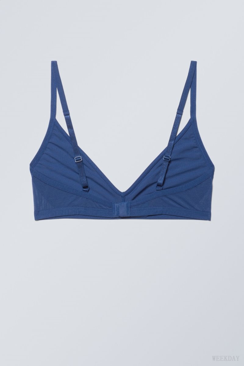 Weekday Dylan Mesh V-neck Bra Bra Blue | UOIZ2846