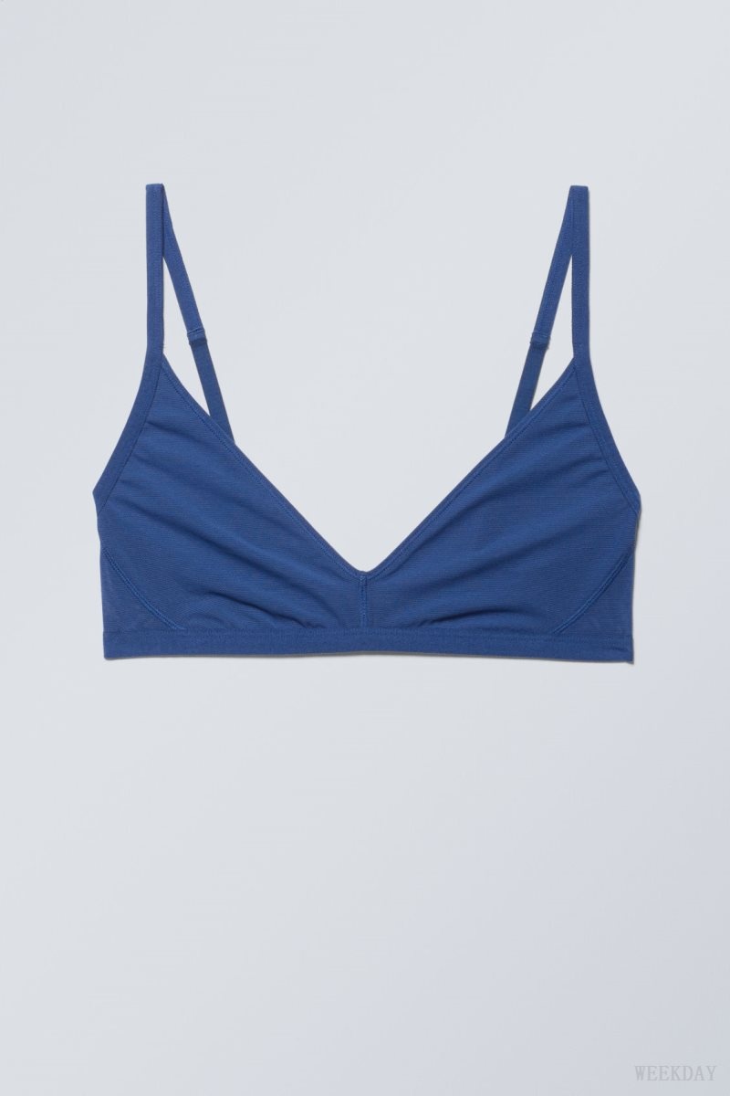 Weekday Dylan Mesh V-neck Bra Bra Blue | UOIZ2846