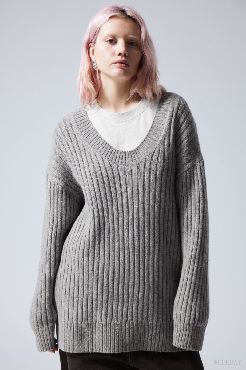 Weekday Eden Oversized Wool Blend Sweater Grey | SWDU7815