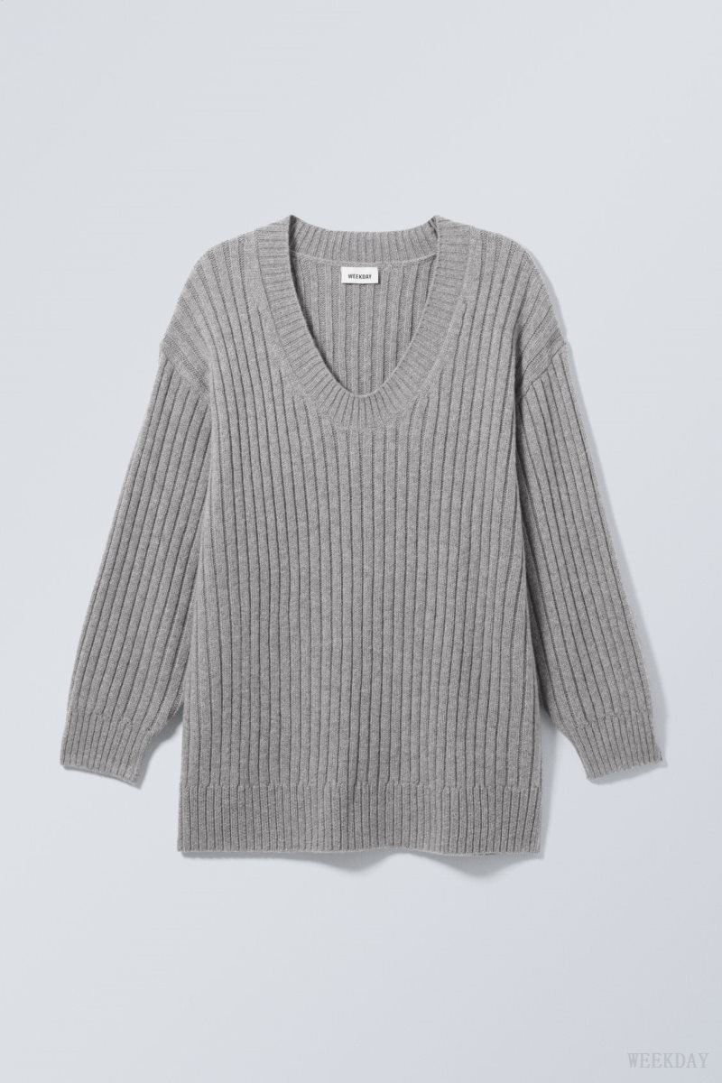 Weekday Eden Oversized Wool Blend Sweater Grey | SWDU7815