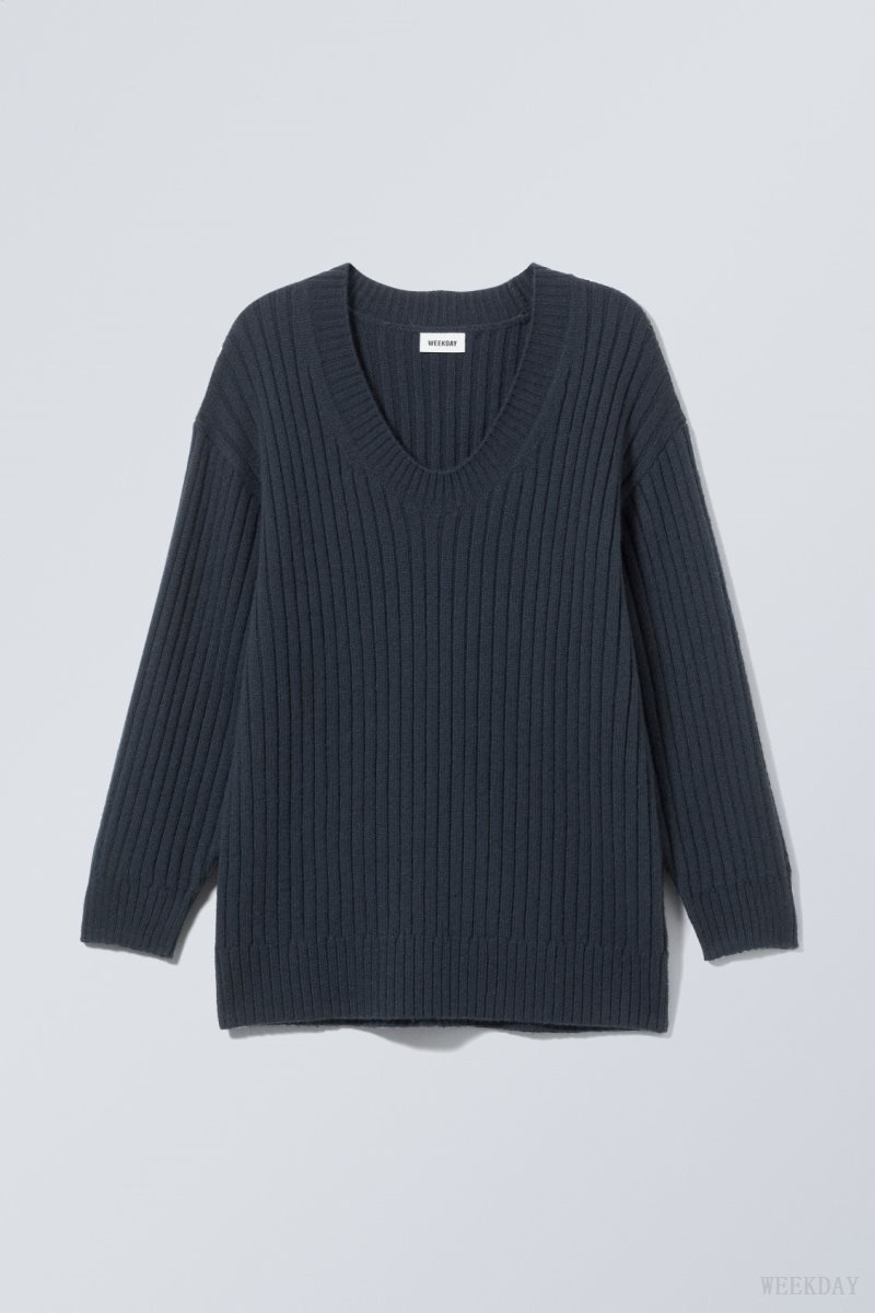 Weekday Eden Oversized Wool Blend Sweater Navy | BLOU0636