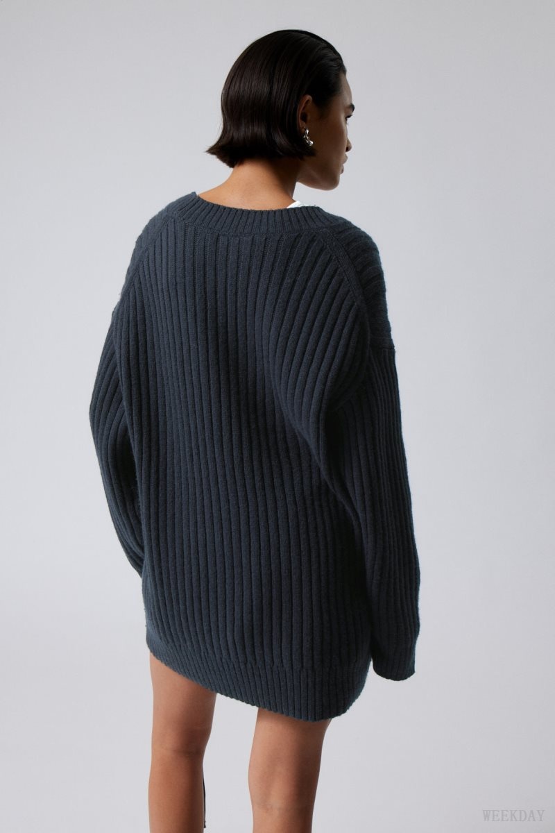 Weekday Eden Oversized Wool Blend Sweater Navy | BLOU0636