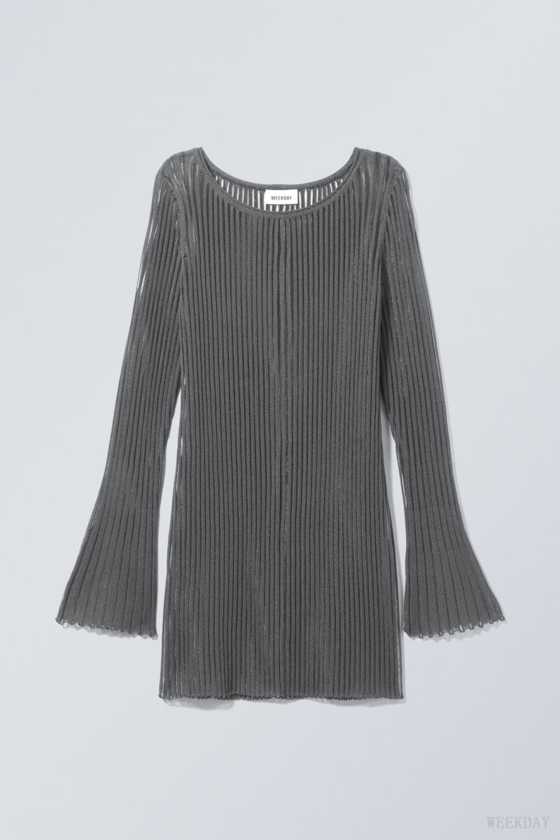 Weekday Eleana Sheer Rib Knit Mini Dress Dark Grey | PLDO2735