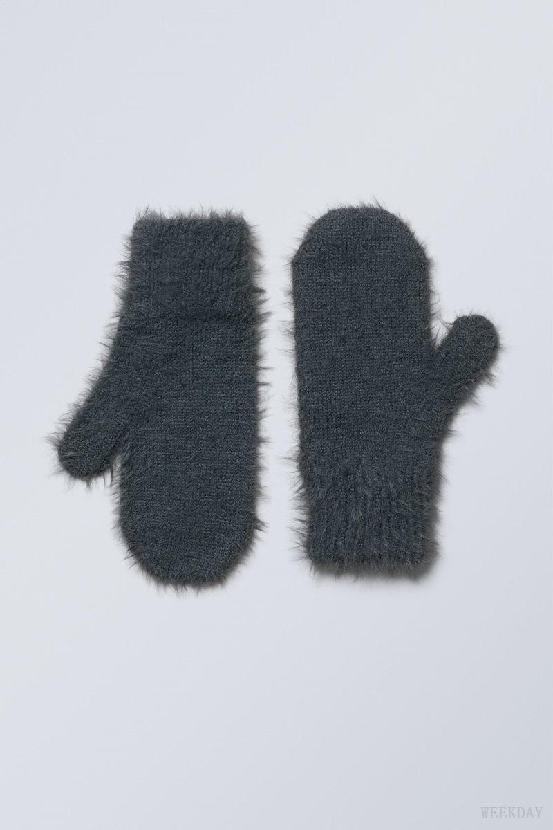 Weekday Ella Hairy Knit Mittens Black | URHS6158