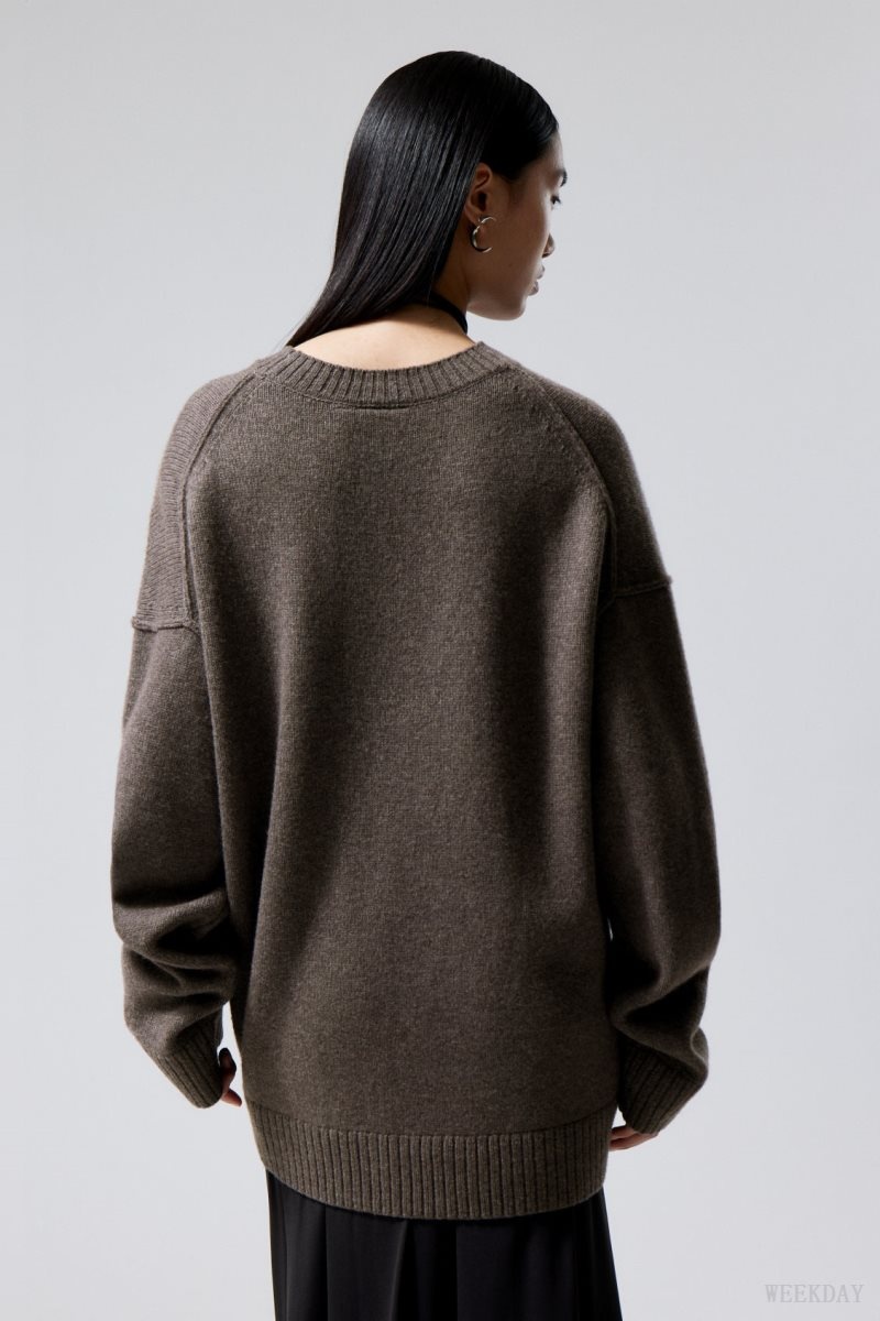 Weekday Eloise Oversized Wool Sweater Dark Mole | YFKR4373