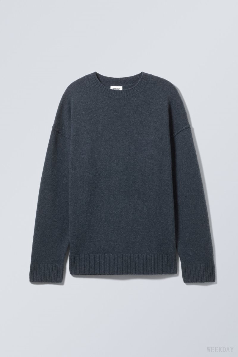 Weekday Eloise Oversized Wool Sweater Navy | RFJX5923