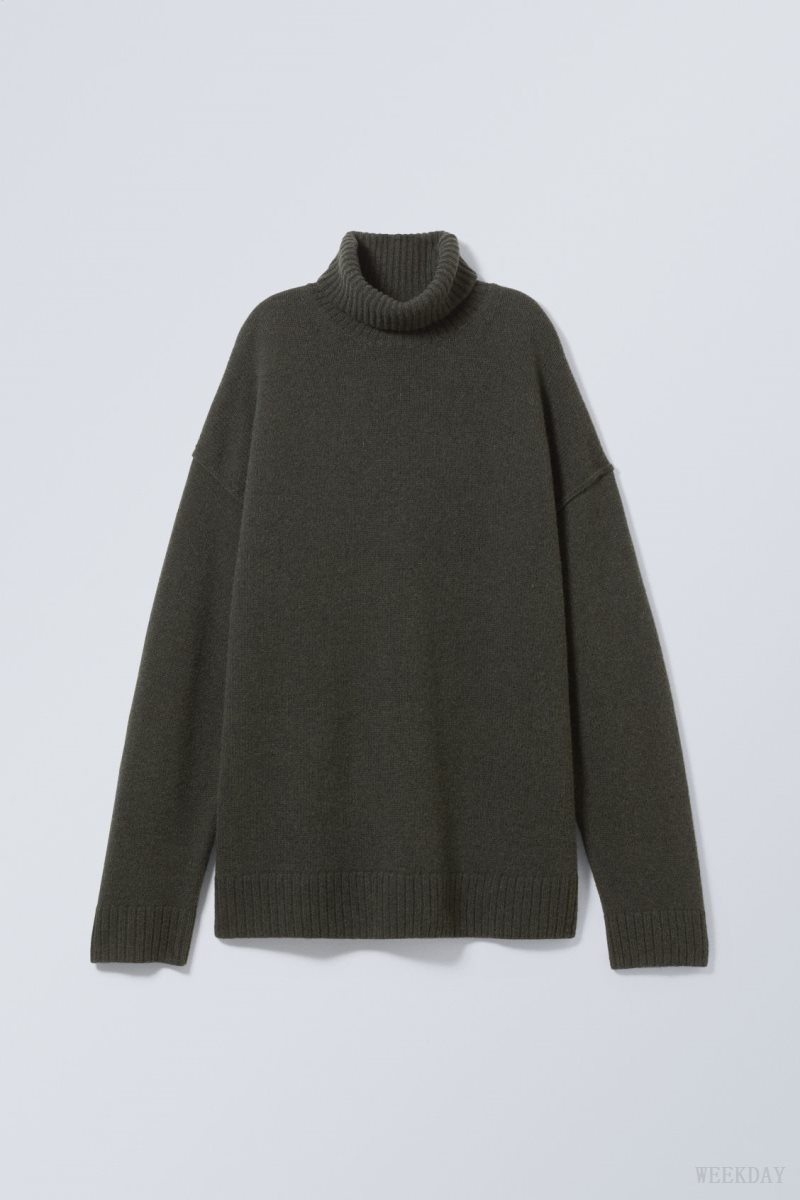 Weekday Eloise Wool Turtleneck Sweater Dark Green | QKQH8490