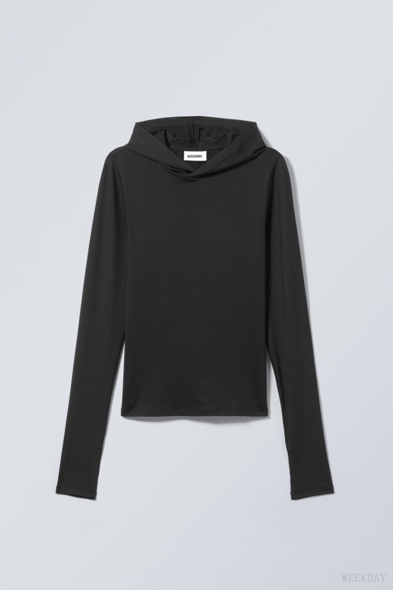 Weekday Emily Hooded Longsleeve Top Black | VVWY6093