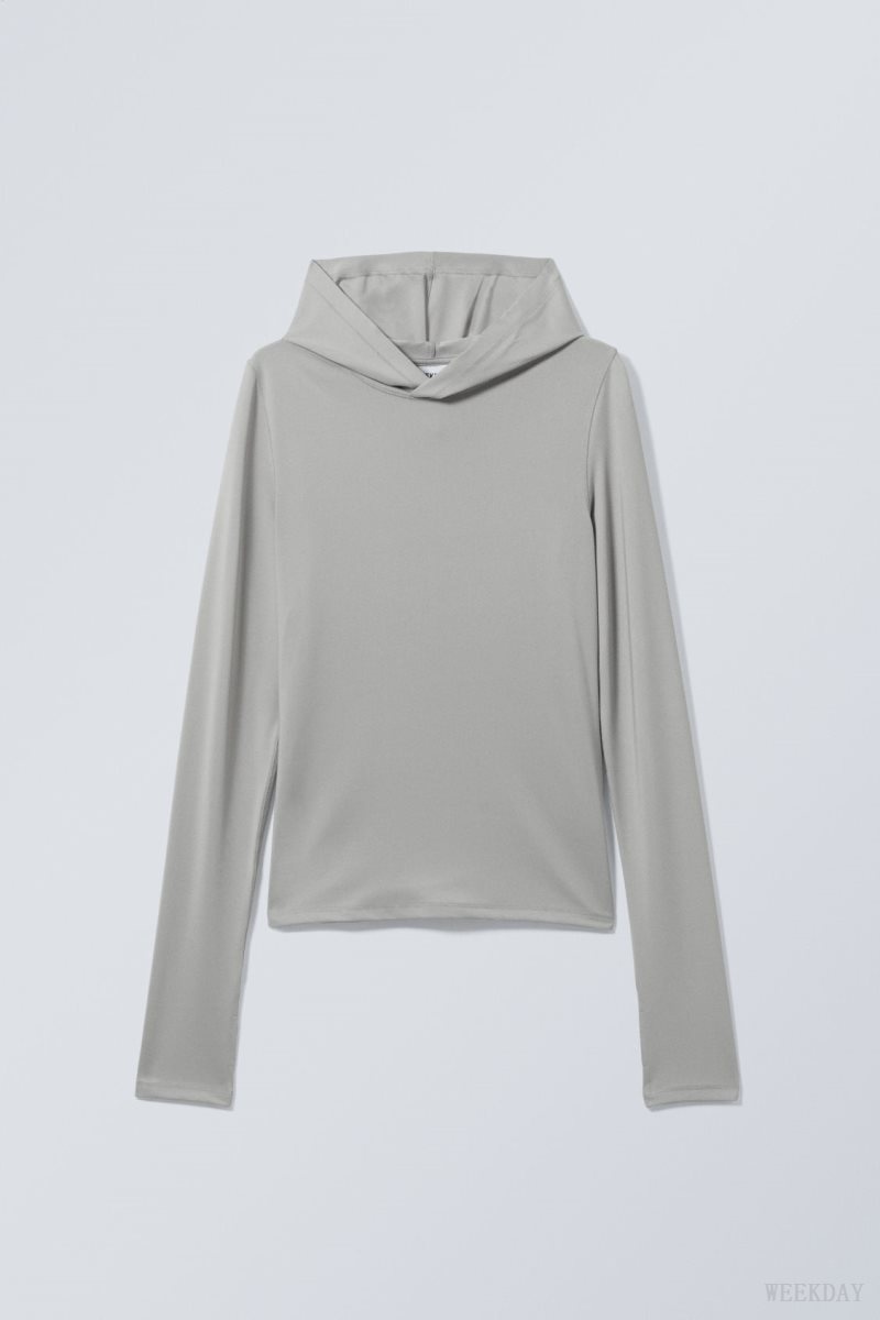 Weekday Emily Hooded Longsleeve Top Grey | GIAC4728