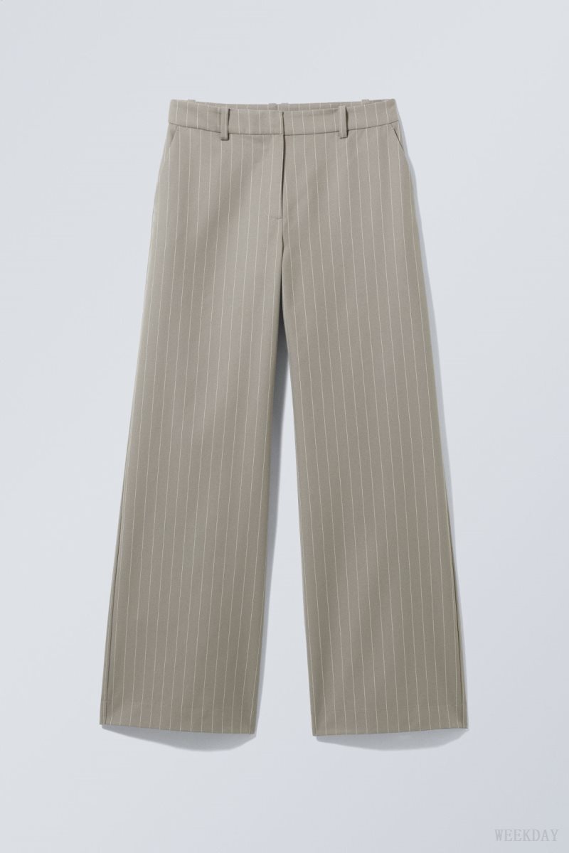 Weekday Emily Low Waist Suiting Trousers Grey Stripes | VIZJ9871