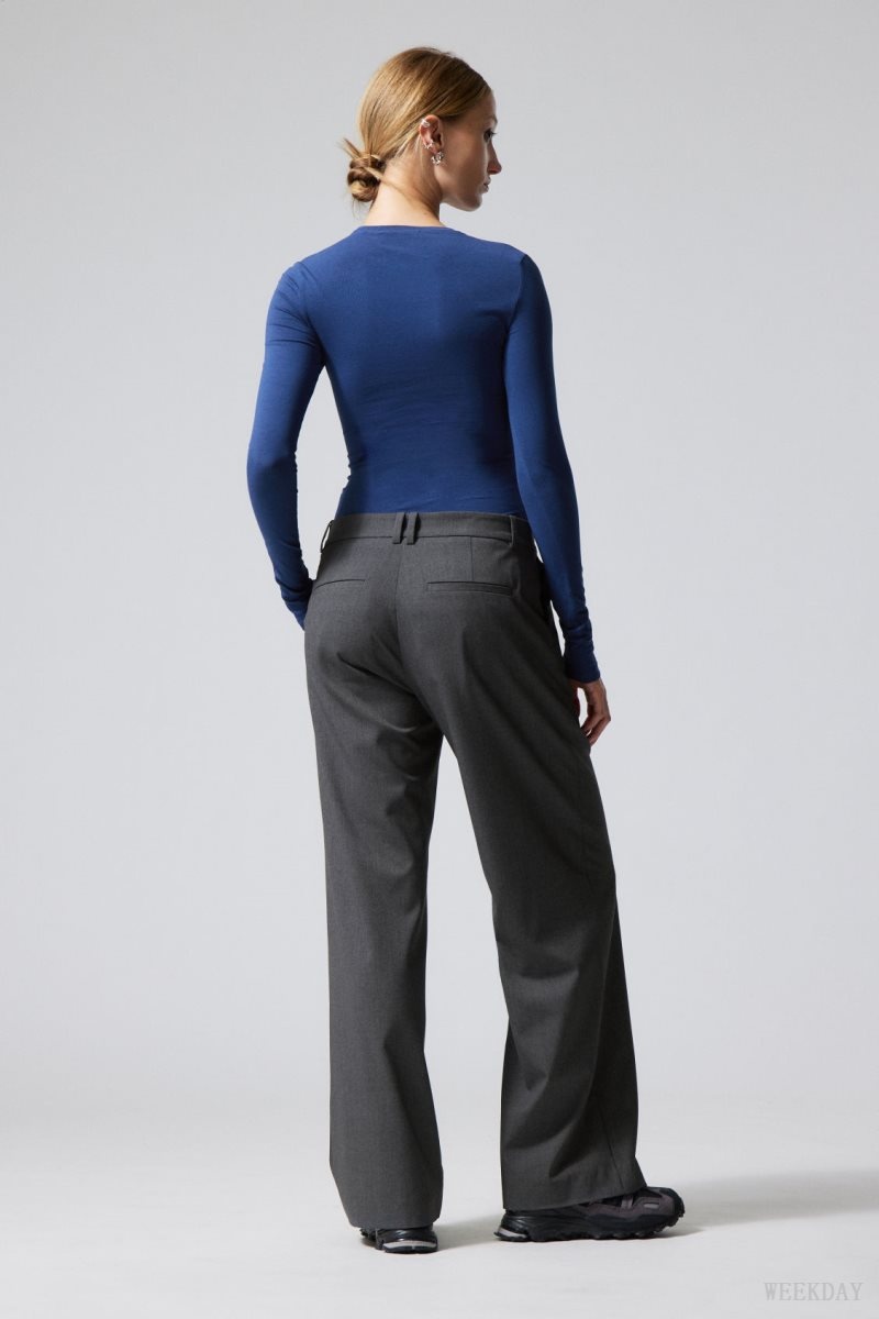 Weekday Emily Low Waist Suiting Trousers Dark Grey | ZRXS5745