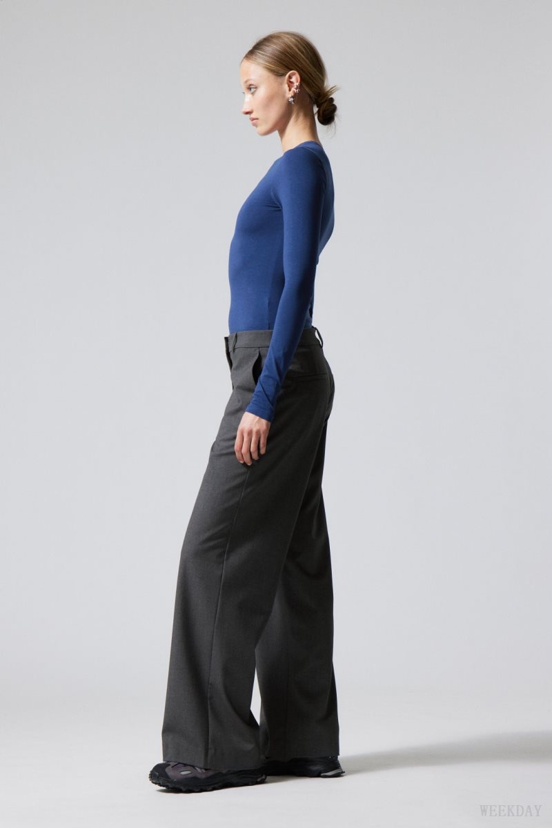 Weekday Emily Low Waist Suiting Trousers Dark Grey | ZRXS5745