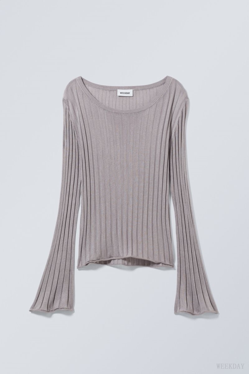 Weekday Enora Sheer Knit Long Sleeve Top Light Grey | VRUY0359