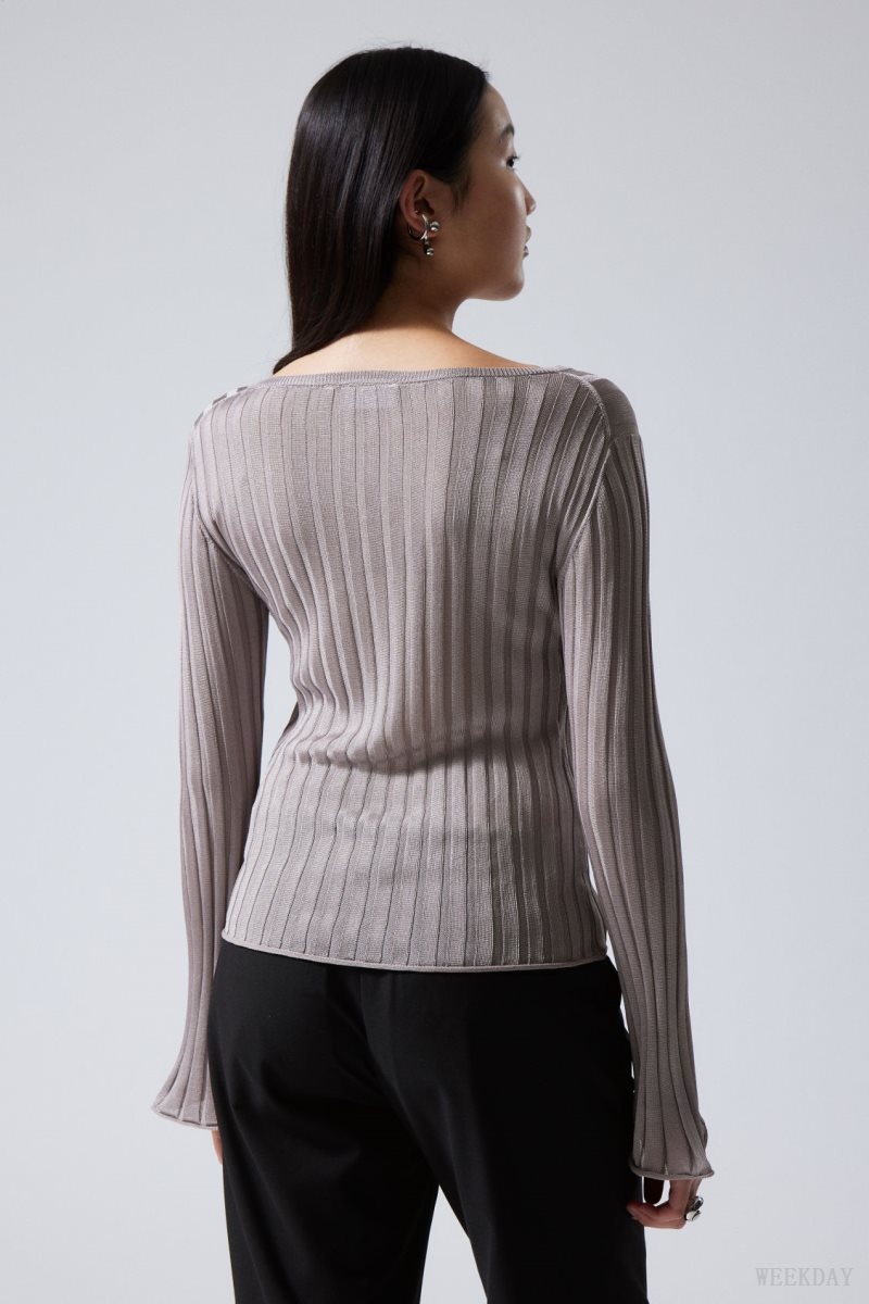 Weekday Enora Sheer Knit Long Sleeve Top Light Grey | VRUY0359