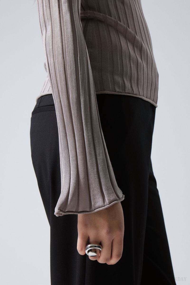 Weekday Enora Sheer Knit Long Sleeve Top Light Grey | VRUY0359