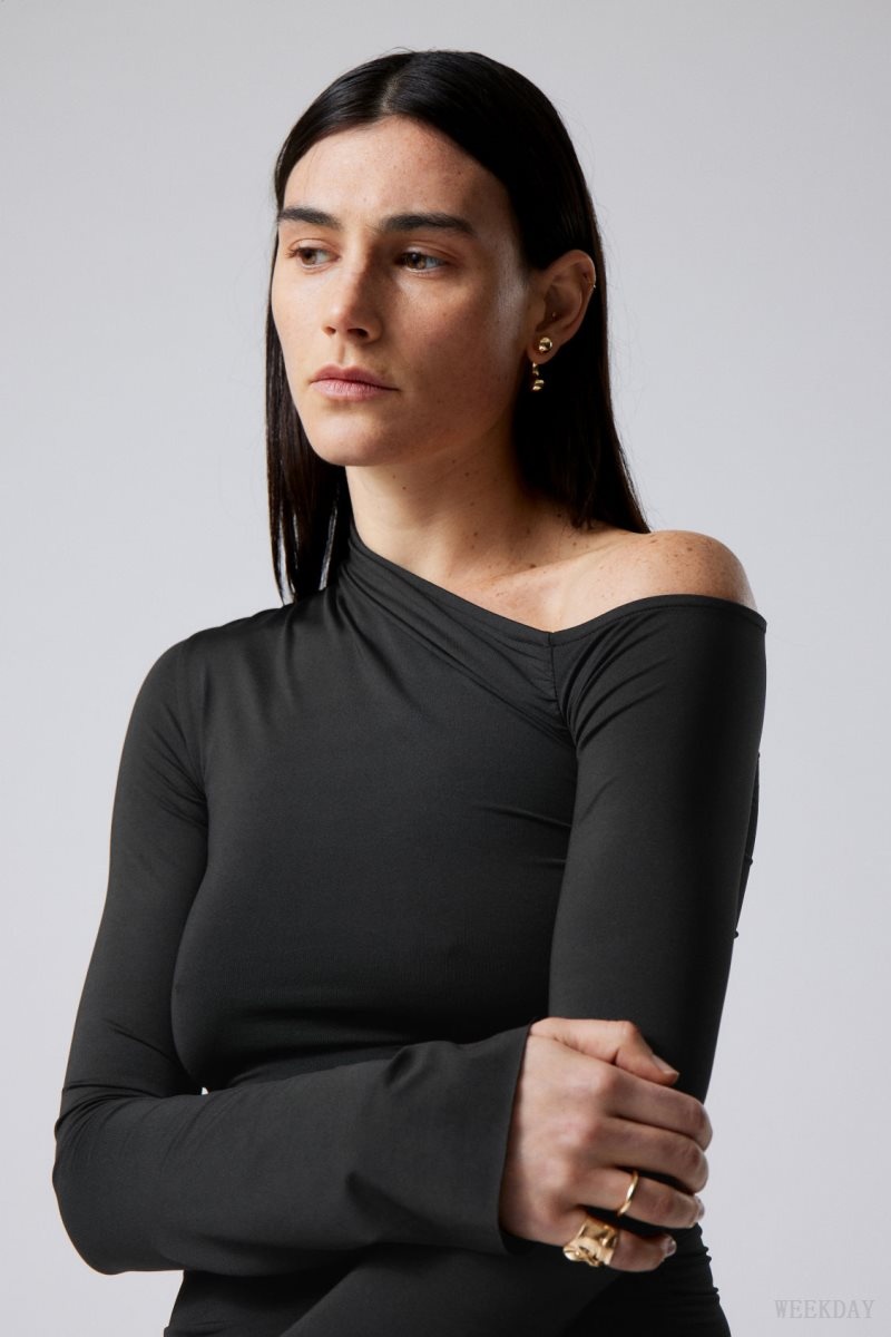 Weekday Erin Drape Dress Black | PBQW5277