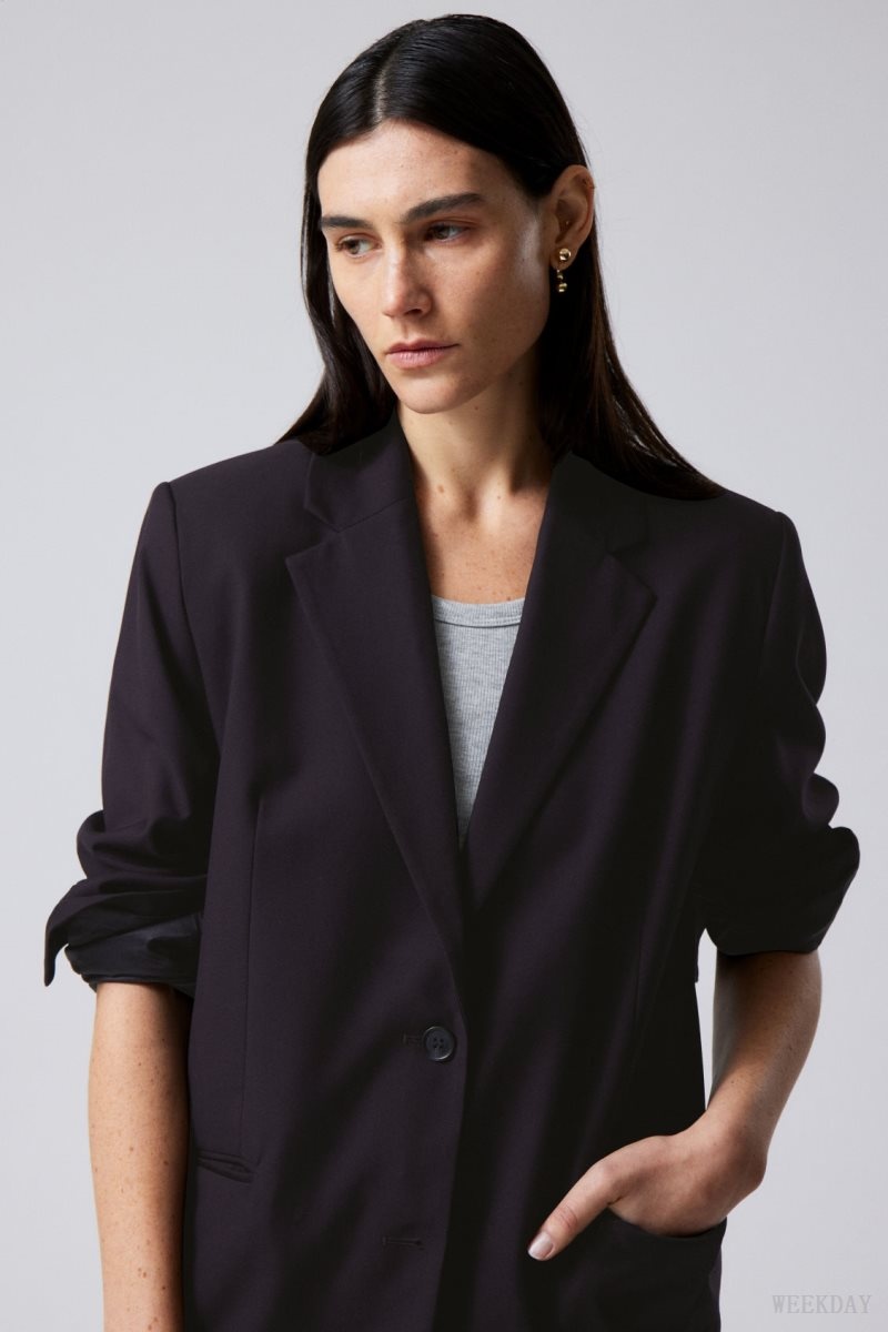 Weekday Erin Oversized Blazer Dark Purple | IUFG1591