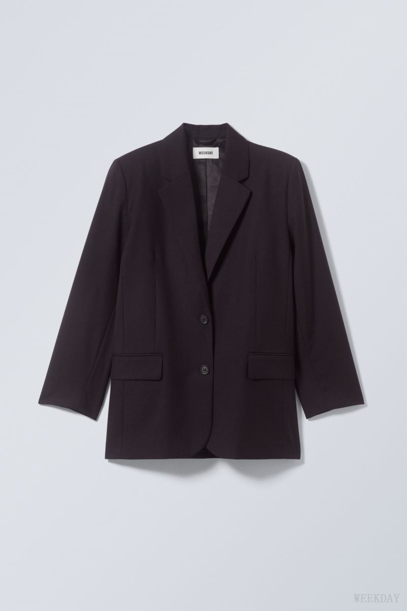 Weekday Erin Oversized Blazer Dark Purple | IUFG1591