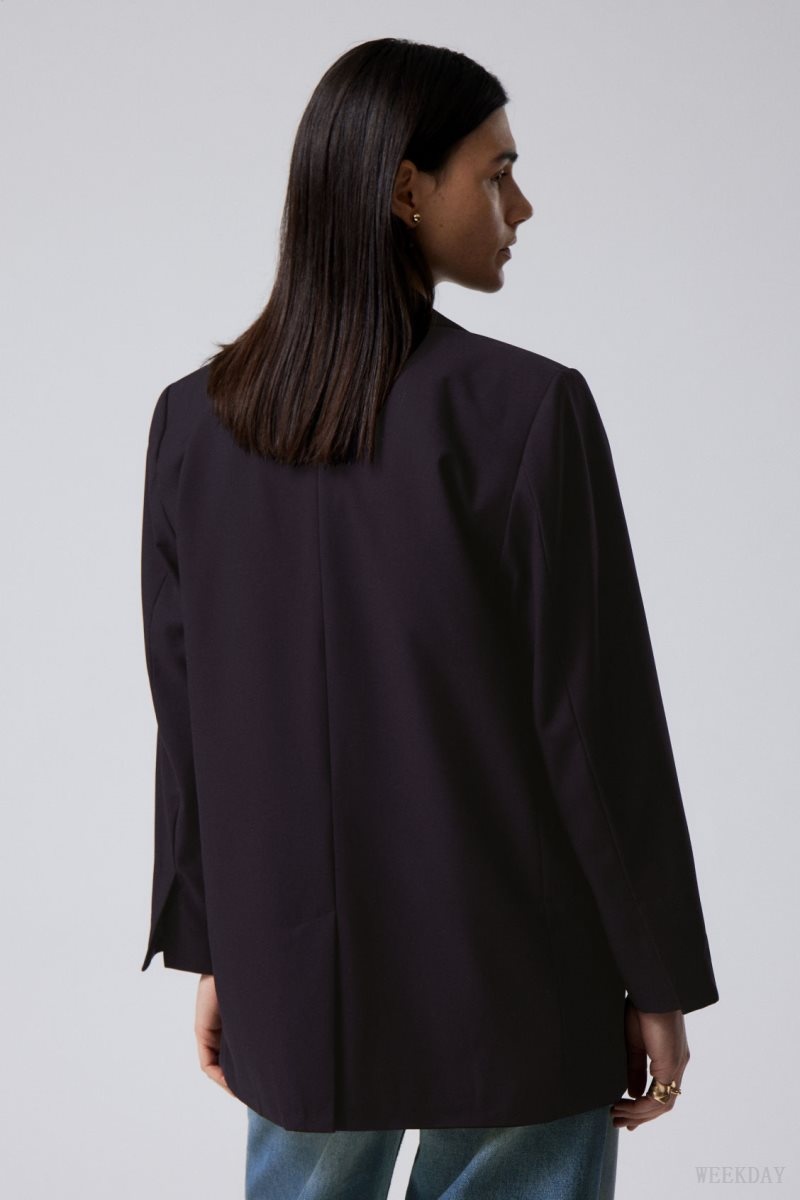 Weekday Erin Oversized Blazer Dark Purple | IUFG1591